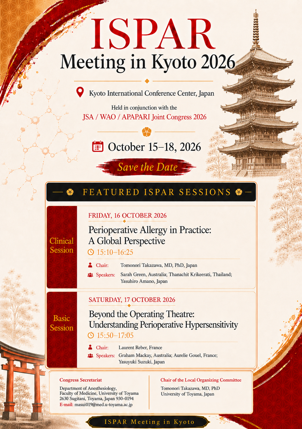 ISPAR conference Flyer for Kyoto 2026 with dates, and featured session schedule.